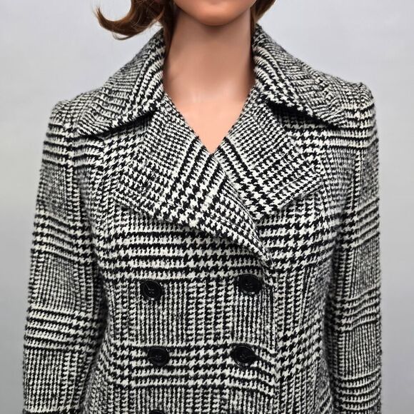 Banana Republic Houndstooth Plaid Jacket Peacoat Wool Blend Size 4 Black White - Picture 7 of 12